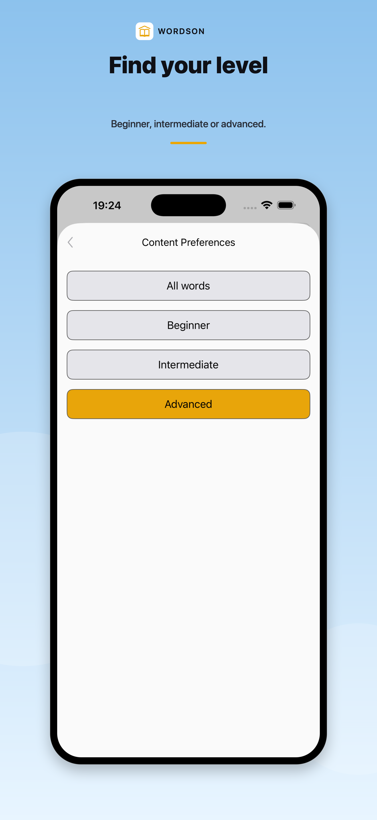 Wordson vocabulary level selection